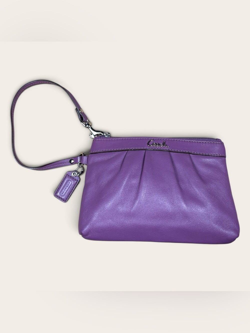 Coach Vintage Y2K Ashley Leather Pleated Wristlet Clutch Bag Plum Purple Rare